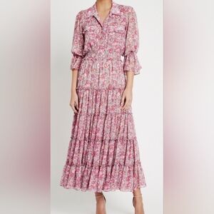 Misa Los Angeles Hermosa  Pink Floral Midi Dress